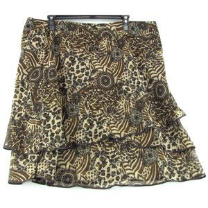 SALE! Floral Leopard Sheer Ruffle Brown Midi Knee Skirt